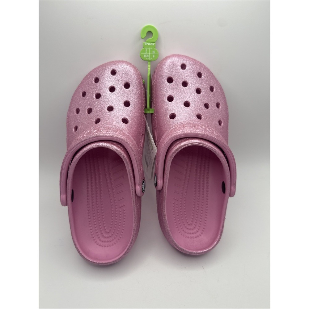 Crocs Pink Classic Glitter Clogs Size J6 New Junior 6 Is Woman's Size 8